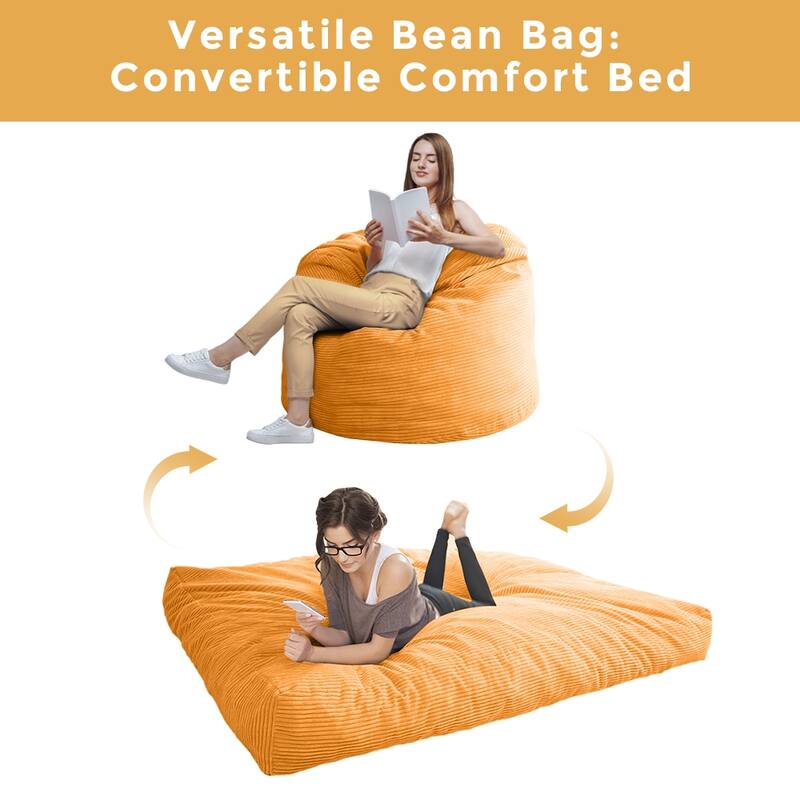 Giant Bean Bag, Corduroy Convertible Beanbag Folds from Lazy Chair to Floor Mattress Bed