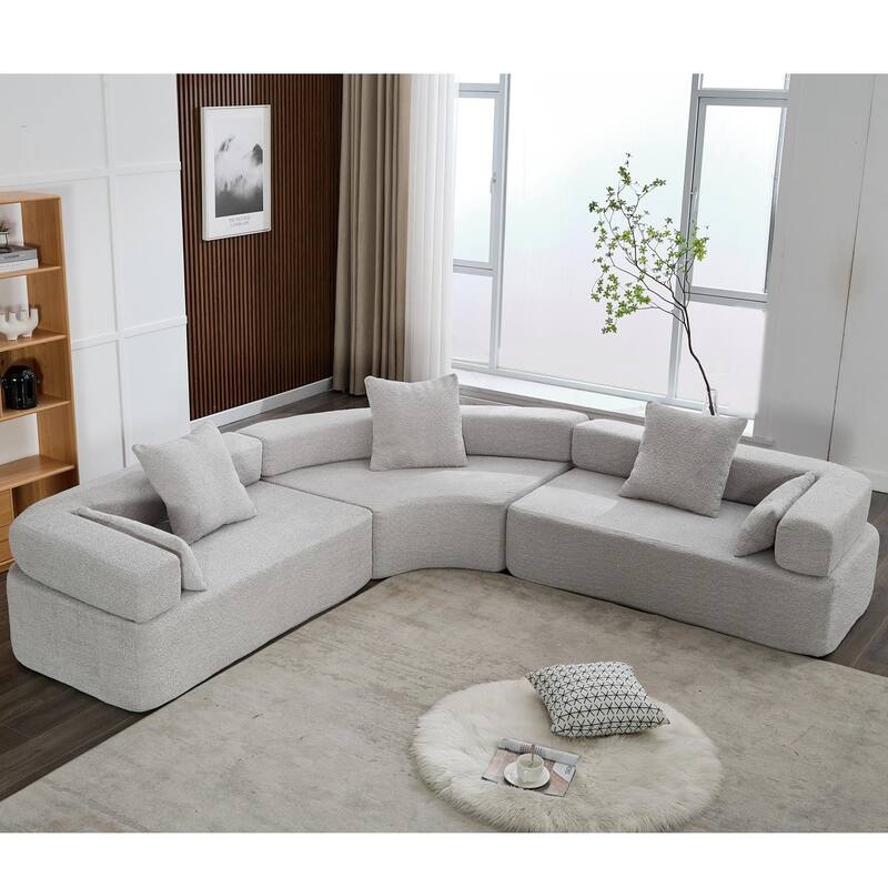 3-Piece Curved Sofa, Oversized Boucle Couch, Flexible for Living Room