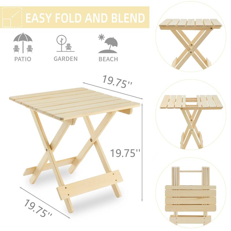 Folding Square Table Patio Outdoor Solid Wood Table