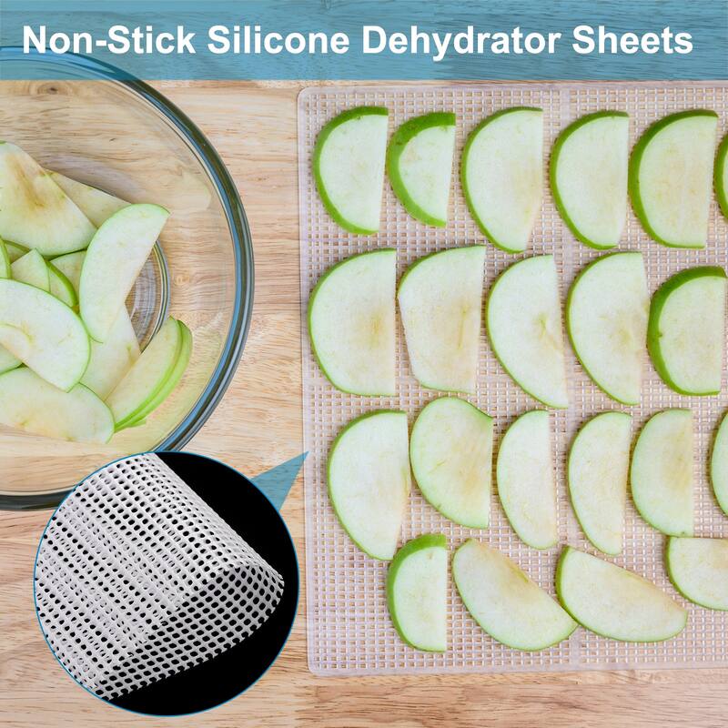 9 Pcs 11.2 x 7.9" Silicone Dehydrator Sheets Fruit Dryer Mesh Mat, White