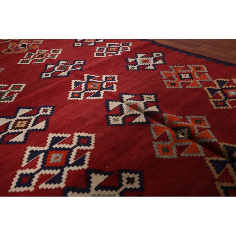 Red Kilim Qashqai Persian Area Rug Hand-Woven Wool Carpet - 4'2"x 7'4"