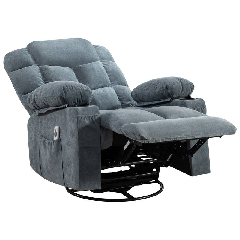 Oversized Massage Swivel Recliner Chair with Lumbar Heating for Living Room Rocker Recliner with Cup Holders and USB Charge Port
