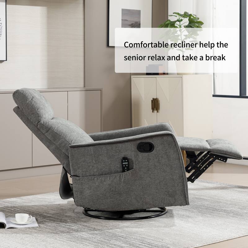Roomfitters Swivel Rocker Recliner Chair, Manual Fabric Massage Armchair with Heat and 360-Degree Motion, Living Room