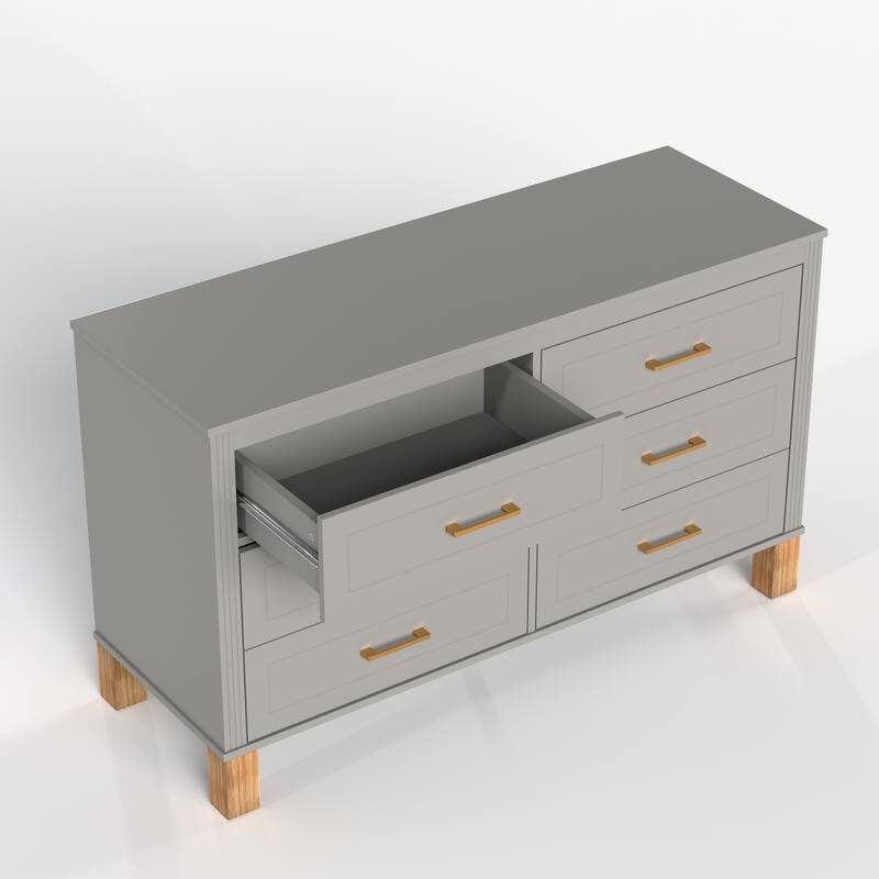 Wooden Double Dresser Dressing Table, Chest of 6 Drawers for Bedroom Living Room Entryway