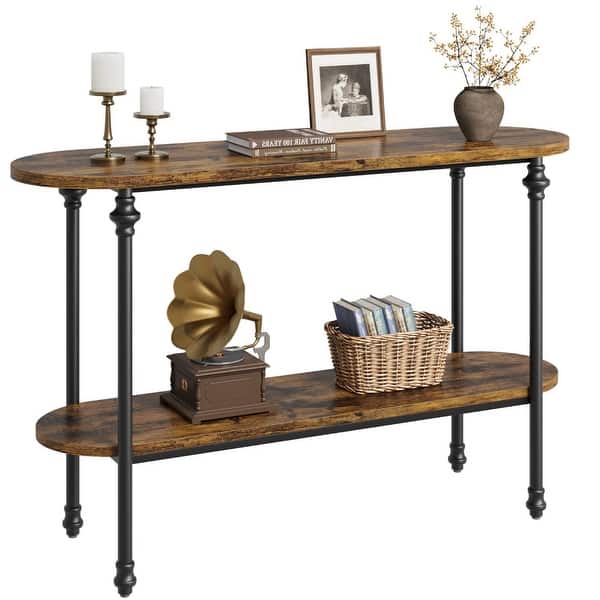 slide 2 of 6, Vintage 2 Tier Console Table with Storage, Sofa Table for Entryway Brown