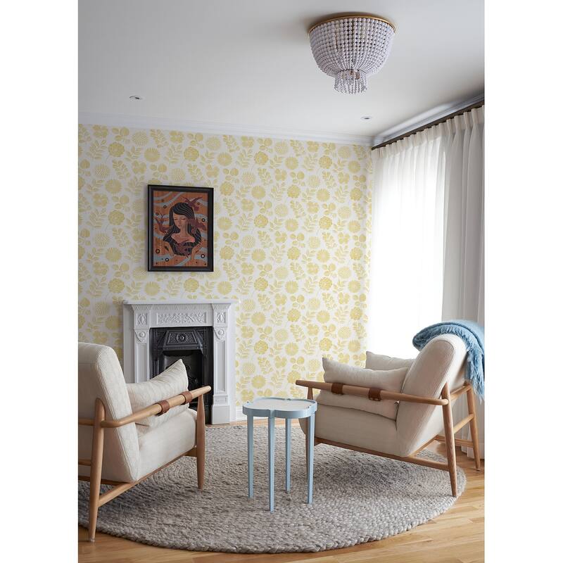 A-Street Prints Inge Yellow Floral Block Print Wallpaper