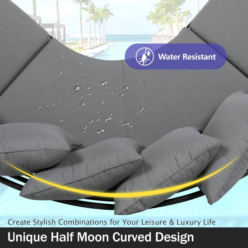 Patio All Weather Half- Moon Curved Furniture Sofa Set with Coffee Table