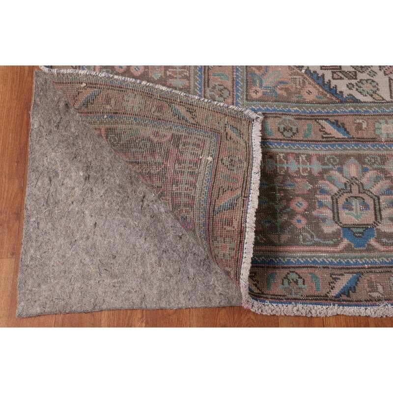 Pink Geometric Tabriz Persian Vintage Rug Hand-Knotted Wool Carpet - 9'6"x 12'4"