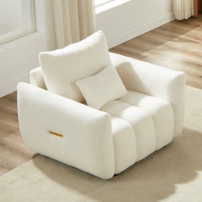 Beige Modern 39.7" Teddy Fabric Lounge Chair with Sturdy Plastic Legs and Wooden Frame