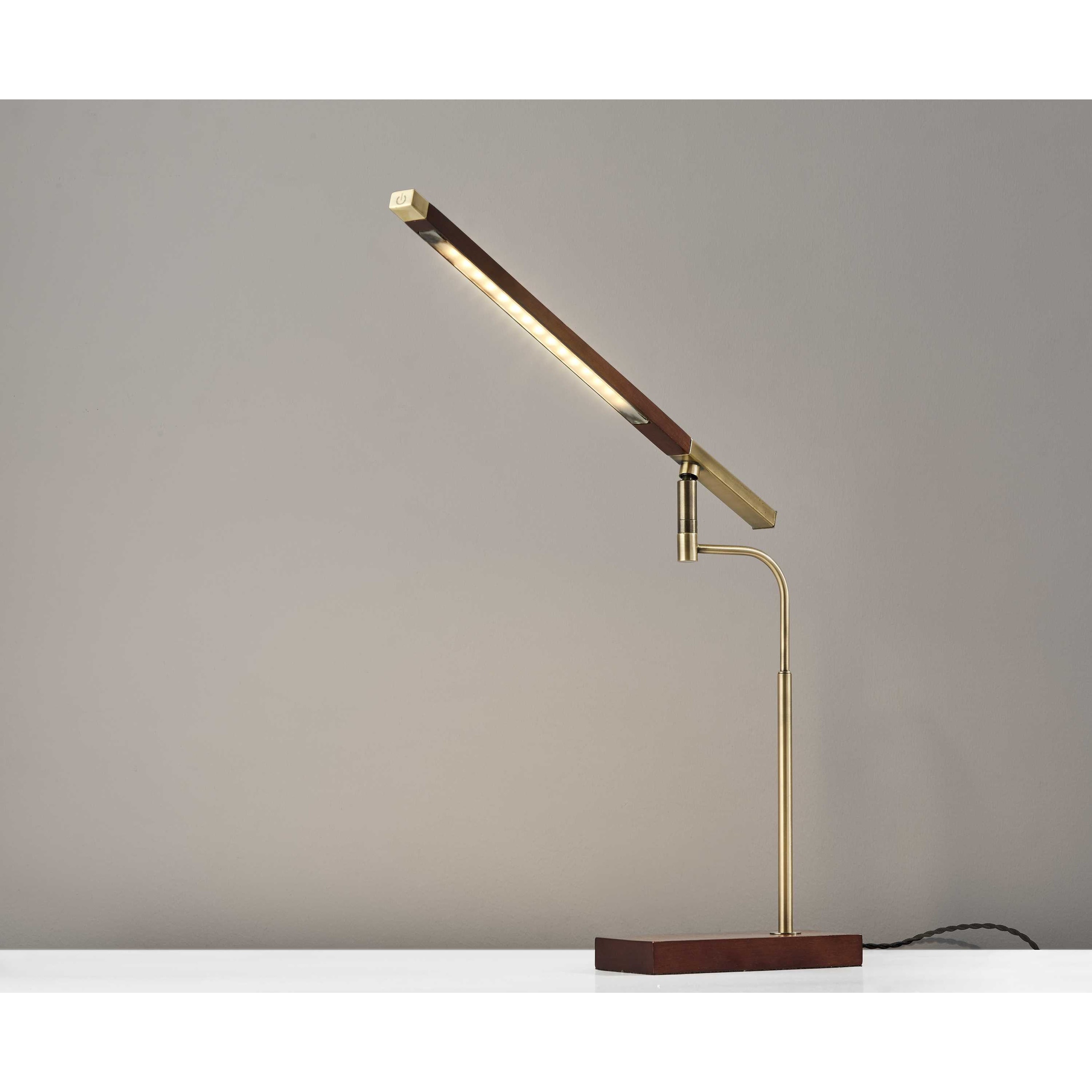 Walnut Wood Finish And Antique Brass Metal Adjustable Led Desk Lamp With Usb Port Walnut Wood Finish And Antique Brass Metal Adjustable Led Desk Lamp With Usb Port