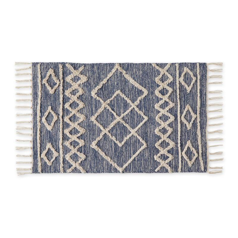 Scandinavian Honey Gold Printed Hand-Loomed Shag Rug 2x3 Ft - 2x3 Ft - Scandinavian French Blue