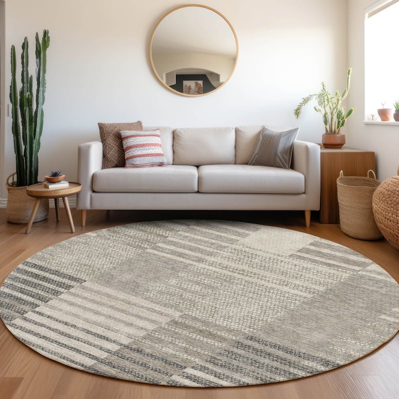 Premium Washable Super Soft Geo Stripe Mayfield Rug - Beige - 8' x 8'