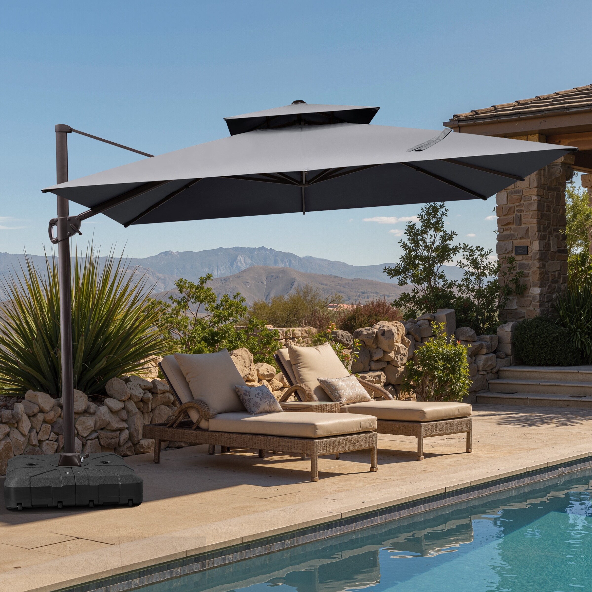 costway 10ft square patio offset cantilever umbrella 10 FT 360 Degree Tilt Aluminum Large Outdoor for Pool Deck Backyard Infinite Tilt and 360 Flexible Rotation LAUSAINT HOME 10FT Square Offset