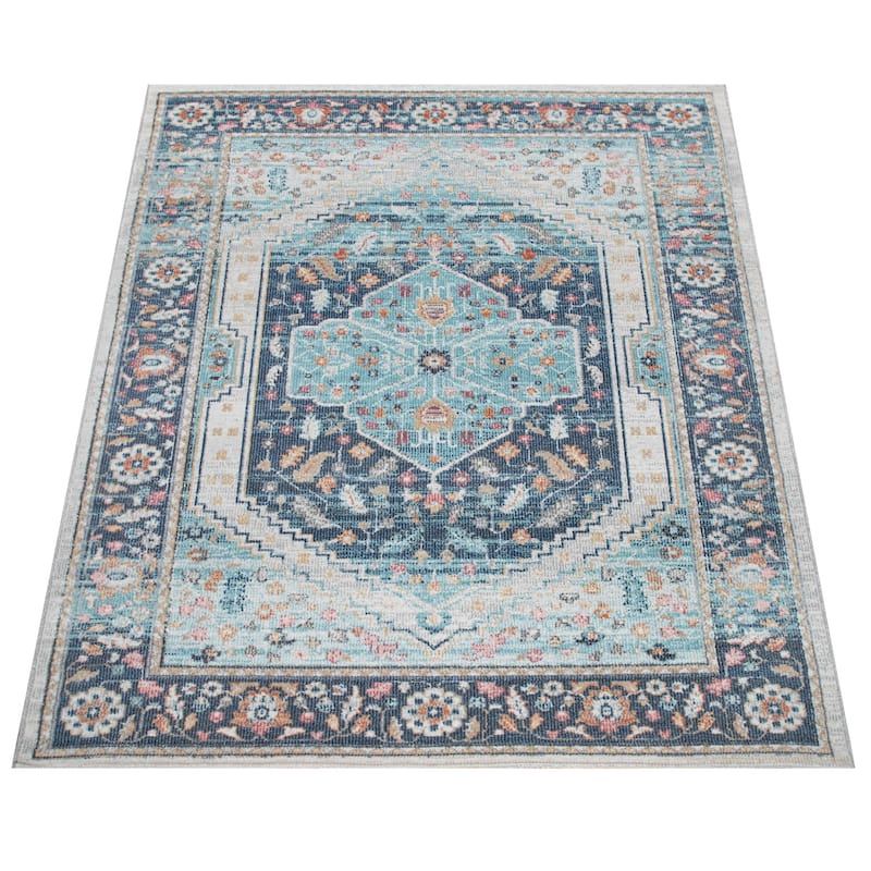 In & Outdoor Area Rug Oriental Pattern In Blue Gray
