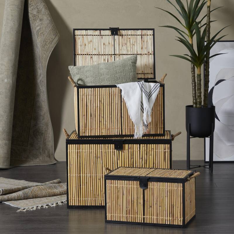 Rattan Handmade Nesting Decorative Trunk - Set of 3 Light Brown - Roche River Decor