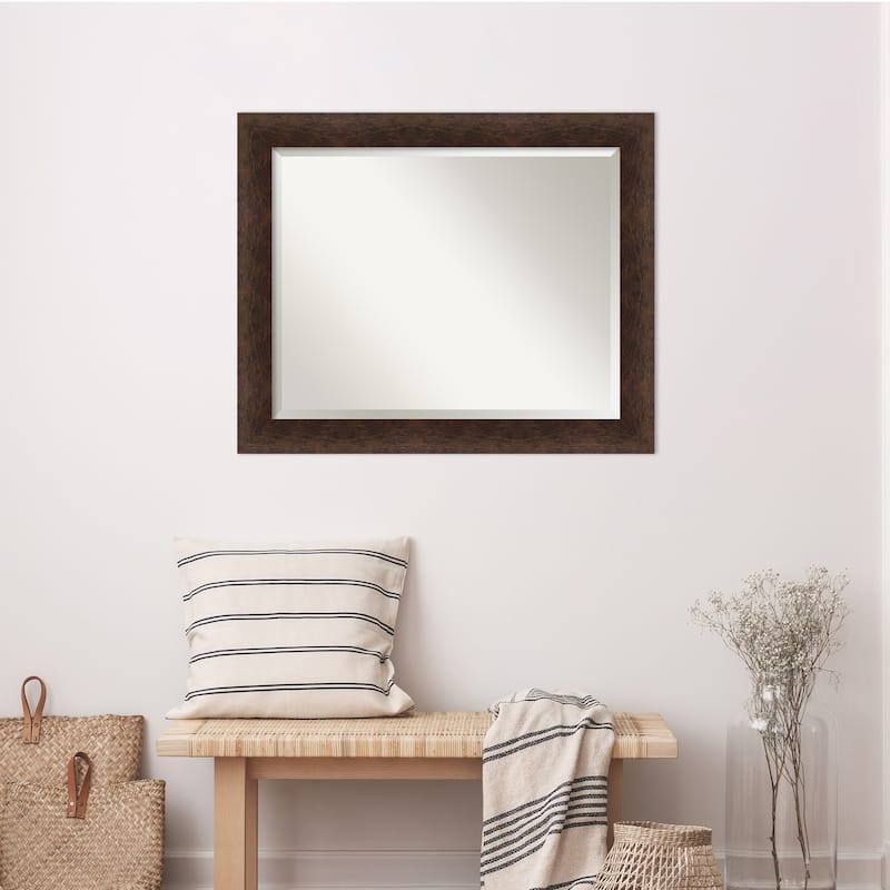Warm Walnut Beveled Wood Framed Wall Mirror - Warm Walnut