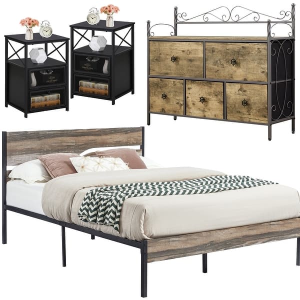 grey bed brown dresser Murdoch Upholstered Platform Bed Frame