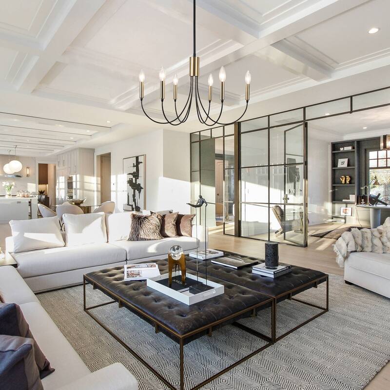 6-Light Modern Chandelier, Farmhouse Chandelier, Candle Style Chandelier for Dining Living Room Kitchen Island - 23.62"Dx8.86"H