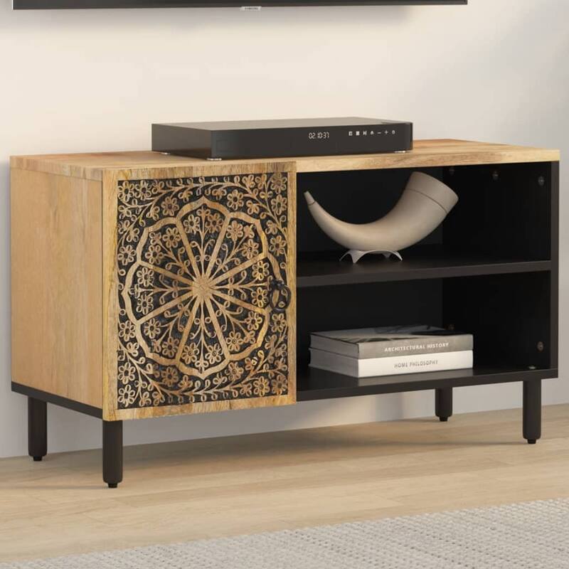 vidaXL TV Cabinet Brown Solid mango wood, iron TV Stand Rectangular - 12.2 x 31.5 x 18.1 in.