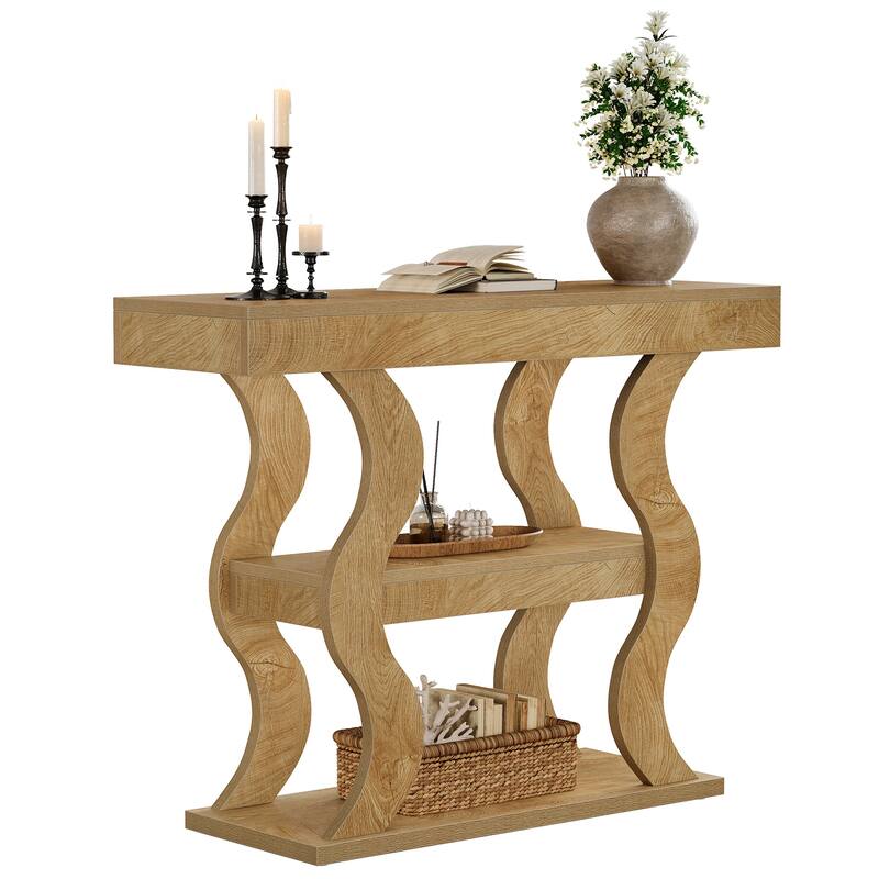 Console Table for Entryway, 3-Tier Wood Sofa Table with Storage Shelves for Living Room, Hallway, Foyer, Entrance