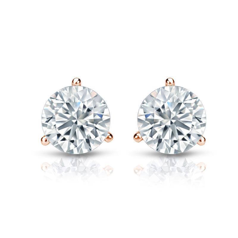 Auriya 14k Gold Round Diamond Stud Earrings 1 1/2ctw Martini-set GIA Certified