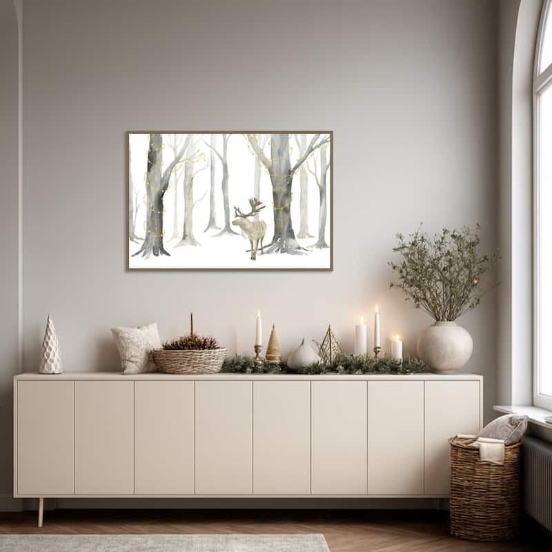 Christmas Forest landscape by Tara Reed Framed Canvas Wall Art Print - Sylvie Dark Gold