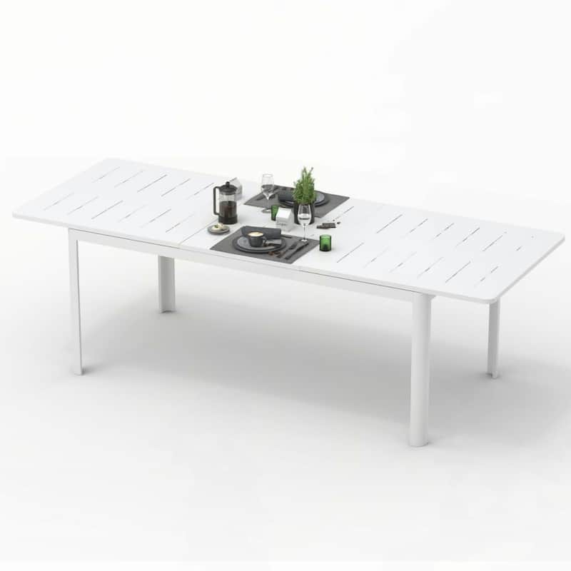 Patio aluminum Expandable Dining Table,Ivory White