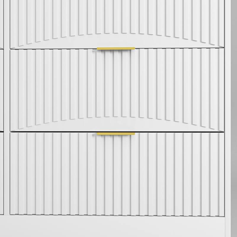 Anmytek White 6 Drawer Dresser Large Storage Cabinet Wavy Pattern Drawer Panel for Bedroom Living Room Hallway Entryway