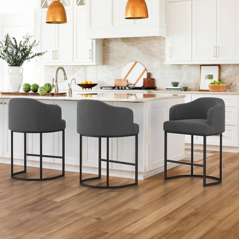 26 in. Bar Stools Upholstered Counter Stools Modern Low Back Metal Kitchen Island Stools - 22.7" W x 21" D x 35.2" H
