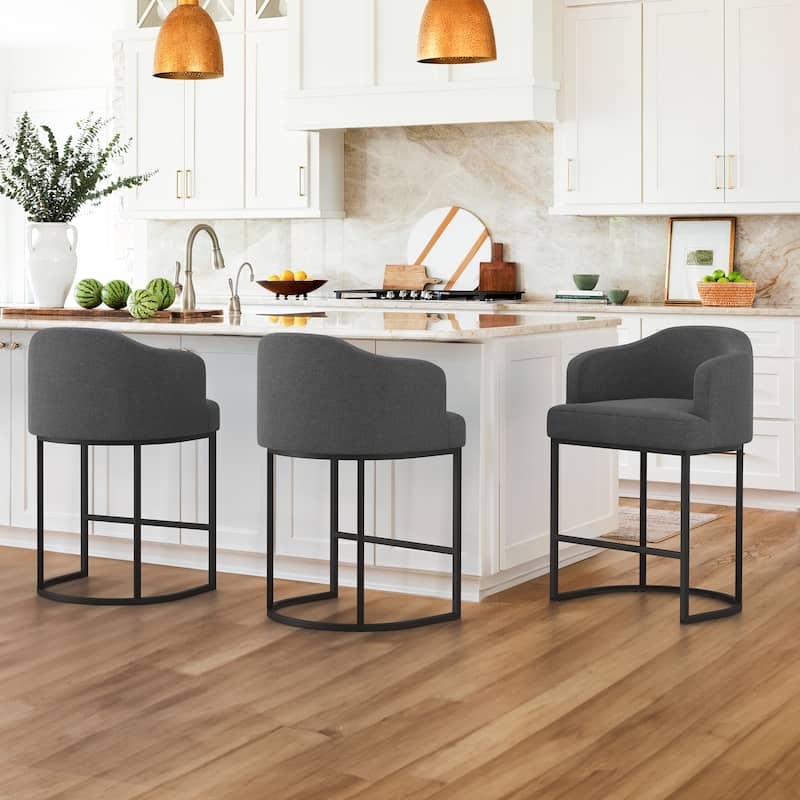 26 in. Counter Height Fabric Upholstered Low Back Bar Stool Modern Kitchen Island Stool with Black Metal Frame