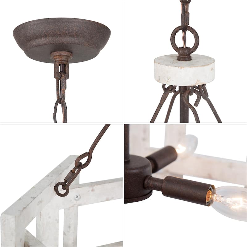 Coastal Rustic 4-light Drum Kitchen Island Chandelier Cottage Wood Ceiling Lights Dining Room Foyer - D 20'' x H 83.5''
