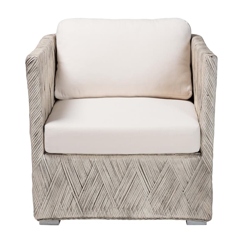 Melbourne Natural Rattan Lounge Chair - Handwoven Wicker Armchair with Tuxedo Frame for Living Room, Lounge, or Sun Room