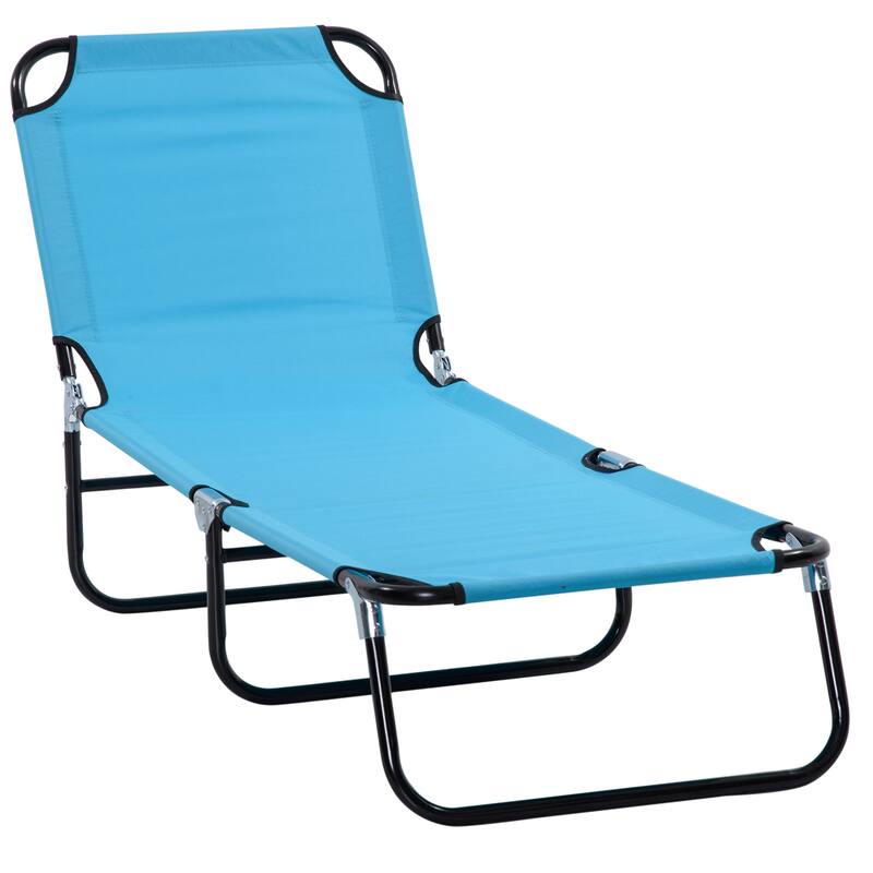 Foldable Outdoor Chaise Lounge Chair Sun Tanning Chairs with 5-Position Backrest and Steel Frame for Beach Patio Poolside - Blue