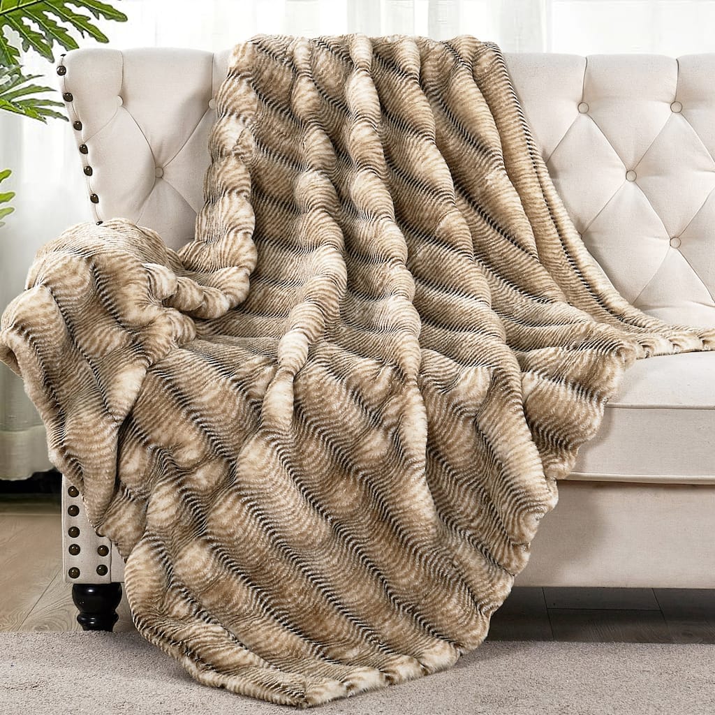 Thick StripeRabbit FauxFur Throw Fuzzy Soft Plush Blanket for Sofa