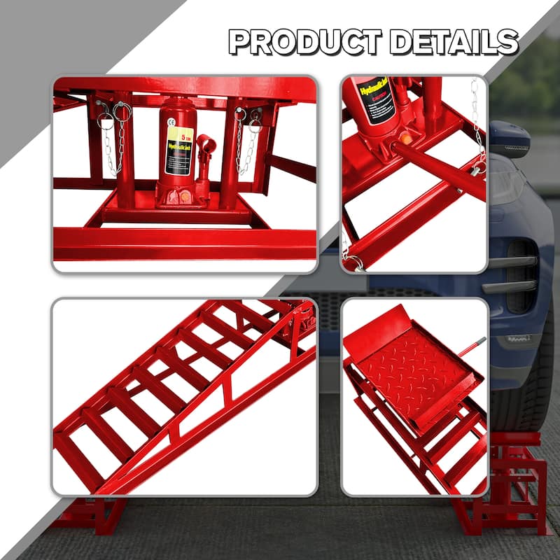2 Pack Hydraulic Car Ramps 5T 11000 lbs Low Profile Car Lift Service Ramps Truck Trailer Garage Height Hydraulic Vehicle Ramps