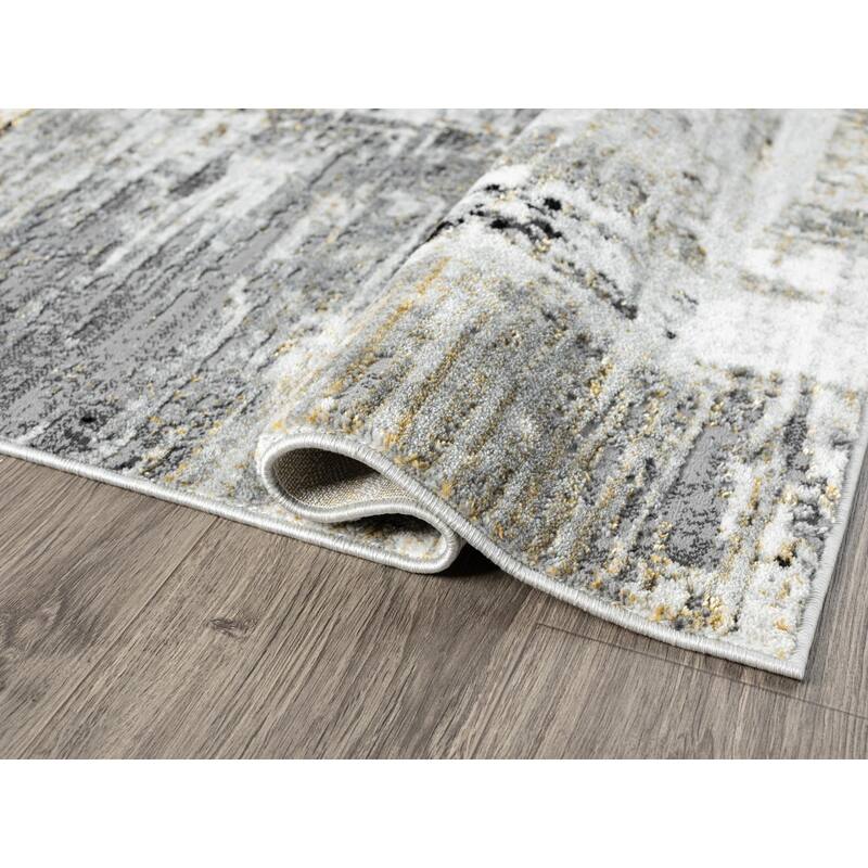 Lavell Collection Abstract White/Gold Area Rug