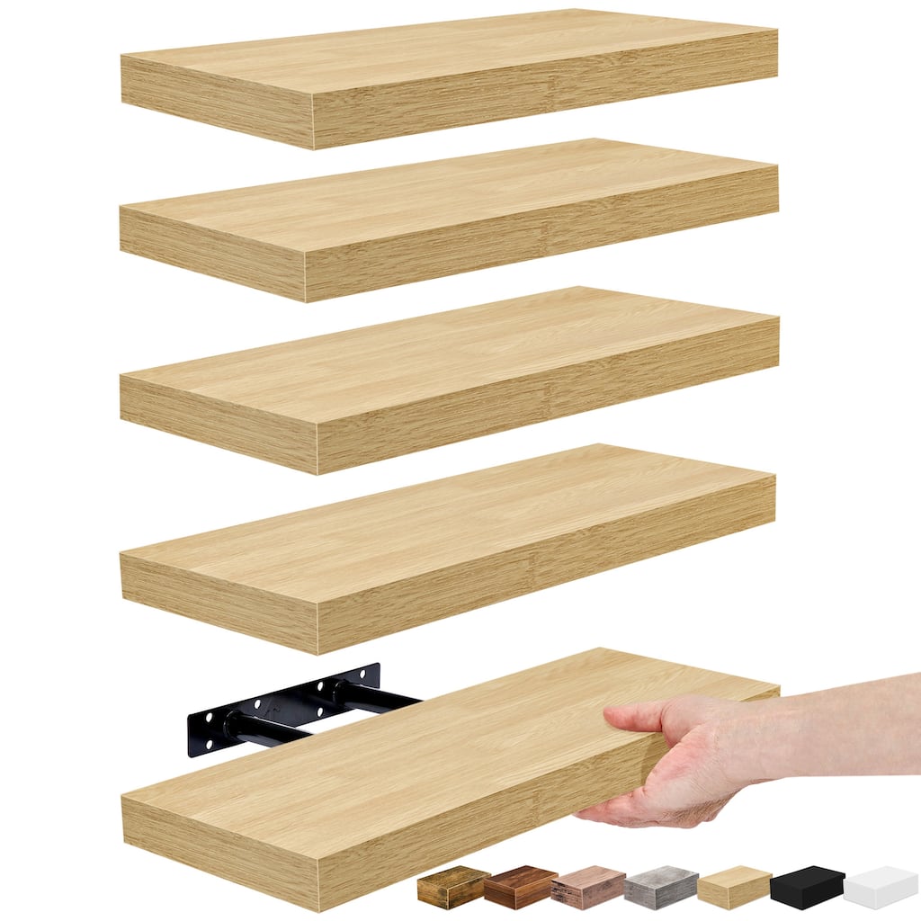 Sorbus Floating Shelves, Wall Mounted for Home Decor, 16.25 in. W x 5.5 in. D MDF Wood Decorative Wall Shelf (Set of 5)
