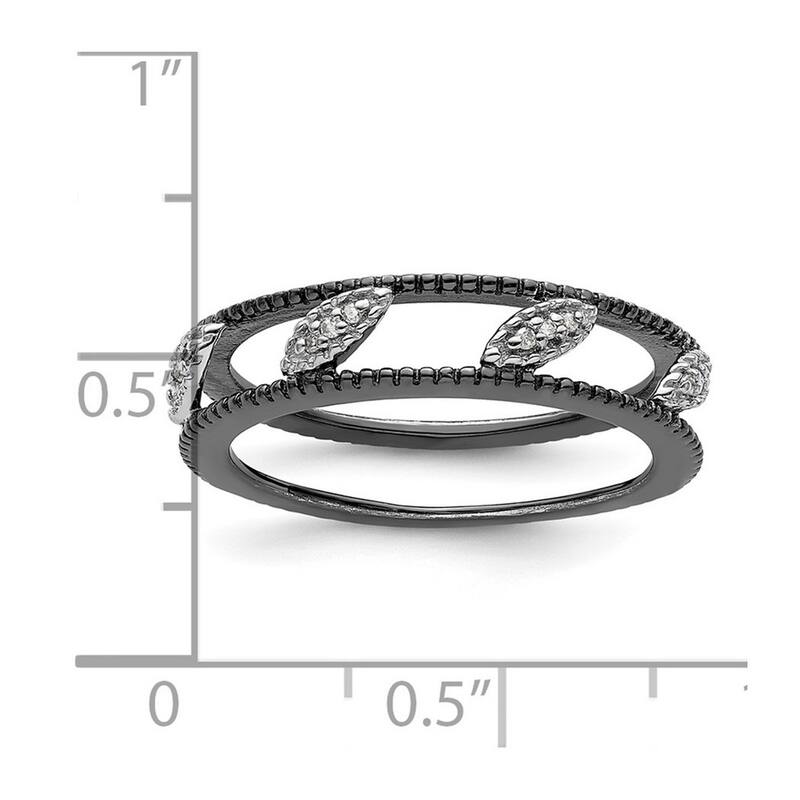 Curata 4.75mm 925 Sterling Silver Polished Prong set Ruthenium plating Stackable Expressions Rhodium Plated Diamond Jacket Ring