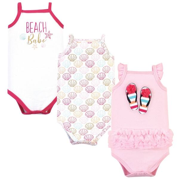 slide 1 of 1, Little Treasure Baby Girl Cotton Bodysuits 3pk, Flip Flops 0-3 Months - Flip Flops
