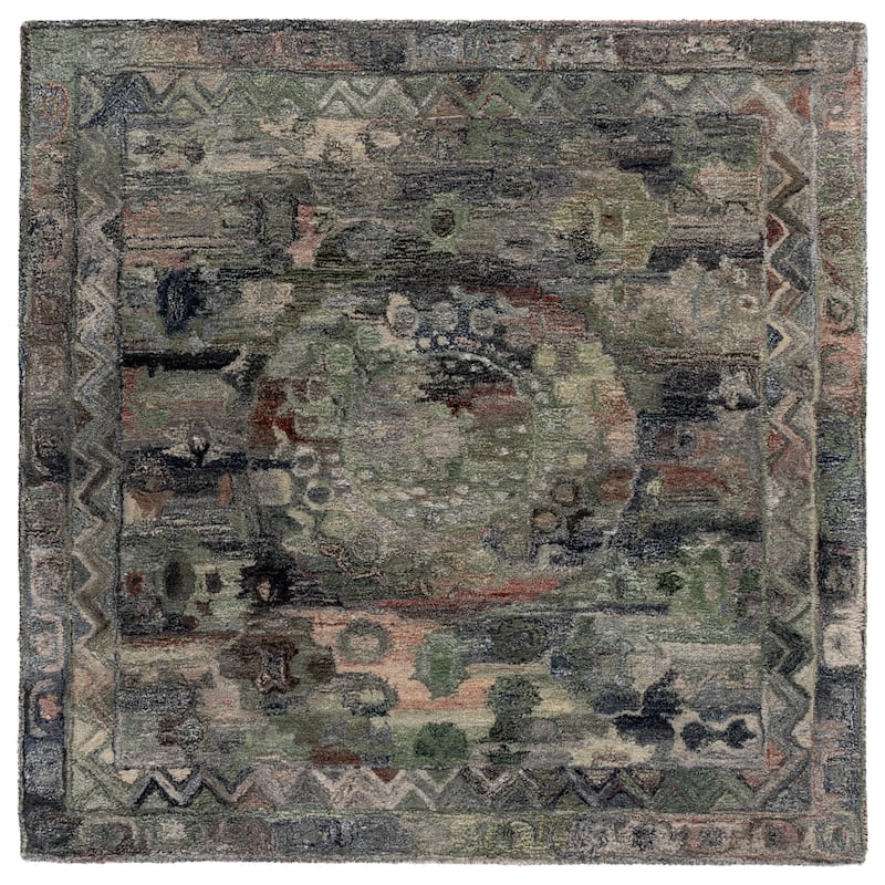 SAFAVIEH Handmade Anatolia Ramzia Traditional Rug - 6' Square - Grey/Green