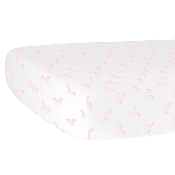 slide 2 of 3, Hello Spud Unicorn Fitted Crib Sheet - 52"x 28" x 9" Pink