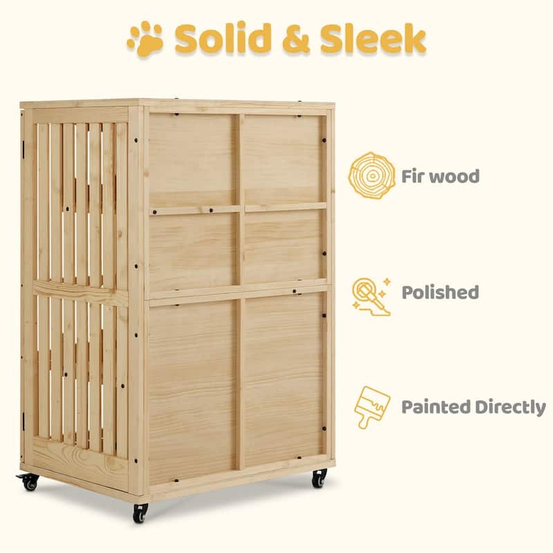 MCombo wooden cat houses for indoor cats, luxury cat house with Multiple Levels, Lockable Doors, Wheels, CT090
