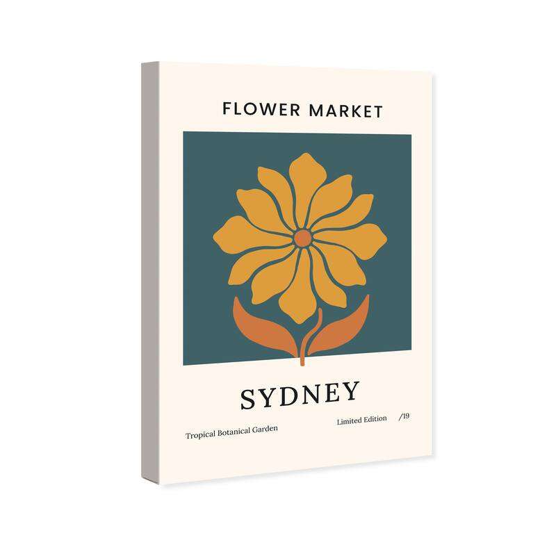Wynwood Studio Canvas Advertising Flower Market Sydney Gold and Dark Blue Modern & Contemporary Wall Art Canvas Print