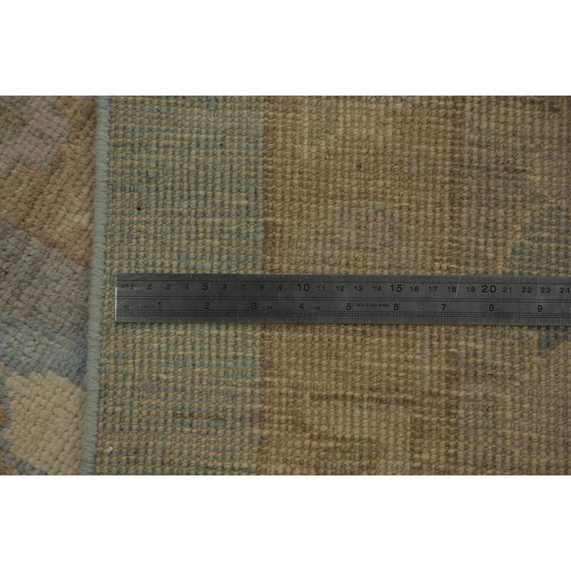 Handmade Blue Oushak Vegetable Dye Large Rug, Flora Geometric Carpet - 13' 8'' X 9' 10''