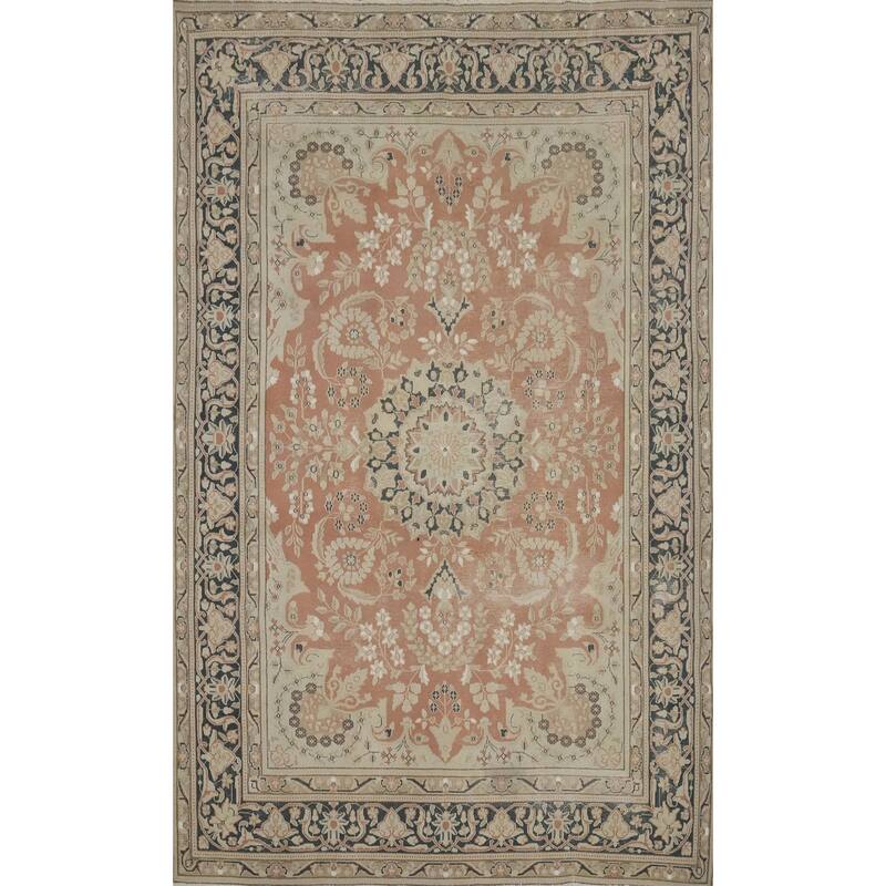 Hand Knotted Oriental 100% Wool Carpet Traditional Floral Oranges & Rust Kerman Area Rug - 9' 6'' X 6' 6''