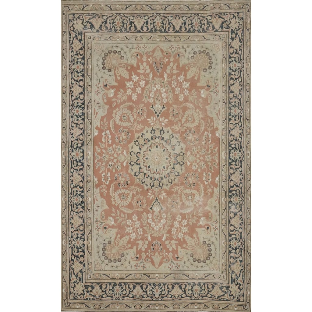 Hand Knotted Oriental 100% Wool Carpet Traditional Floral Oranges & Rust Kerman Area Rug - 9' 6'' X 6' 6''