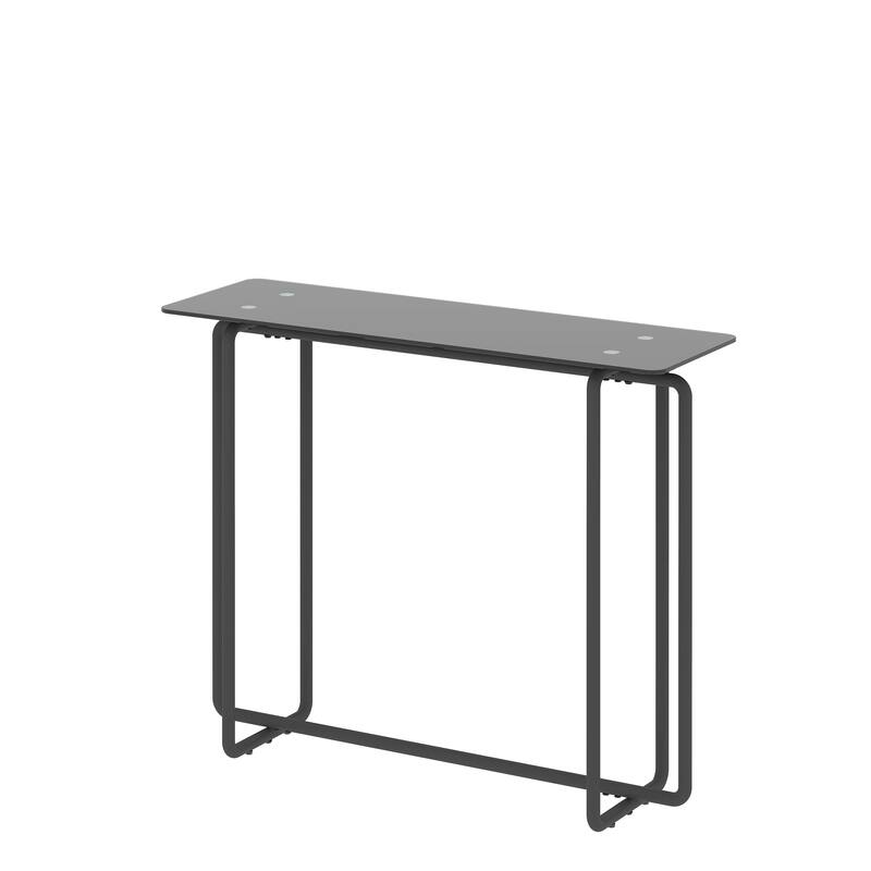 Modern Rectangular Console Table with Tempered Glass Tabletop & Black Metal Legs for Living Room