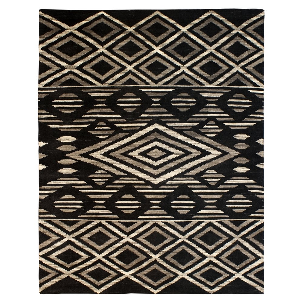 Traditional Black Hand-Knotted Wool Area Rug