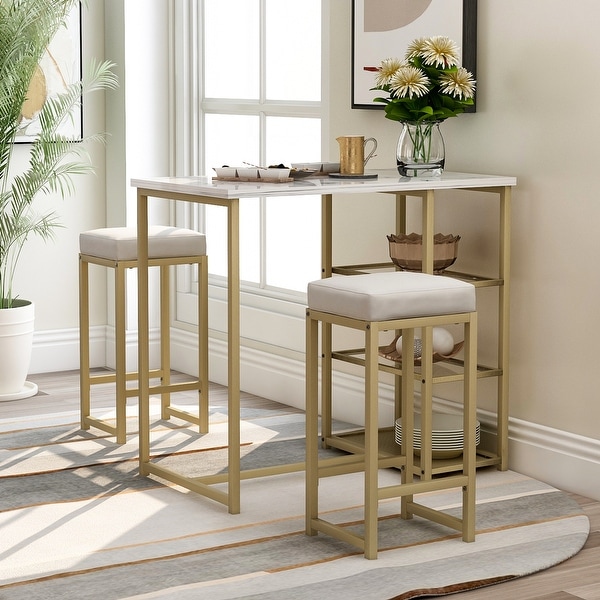 Nestfair 3 Piece Retro Pub Set with Countertop and Bar Stools On