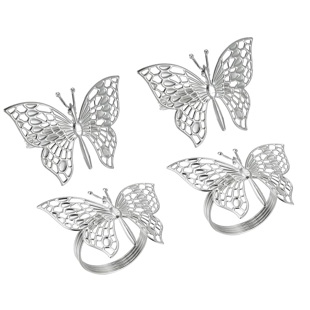 Napkin Rings, 4pcs 34.5mm ID Alloy Butterfly Napkin Buckles, Silver Tone